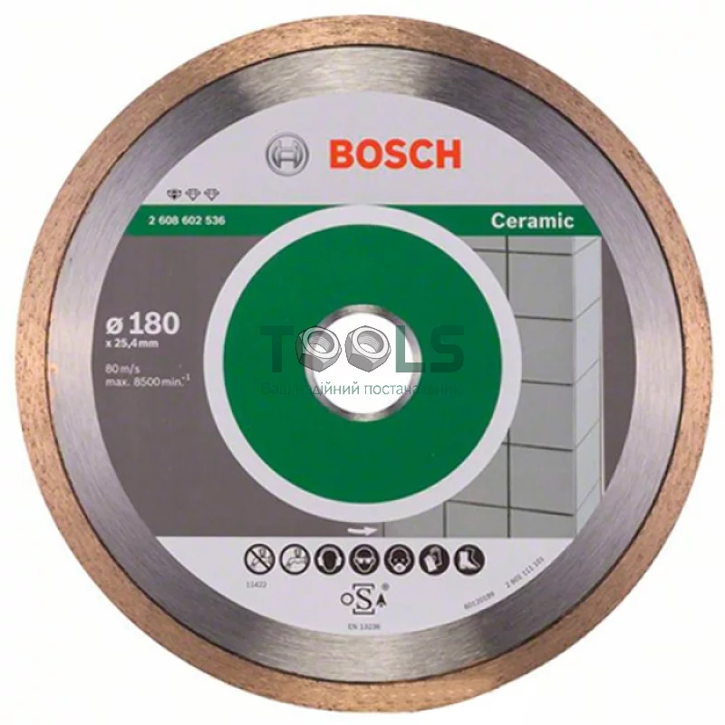 Круг алмазный отрезной PF Ceramic 180х25,4 керамика Bosch 2608602536