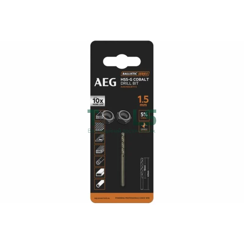 Сверло AEG AAKHSSCBT1-5 HSS-Co, 1.5х18х40 мм (4932479322)