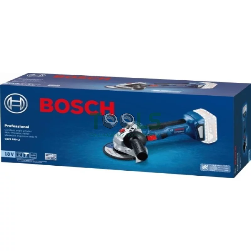 Кутова шліфувальна машина акумуляторна Bosch GWS 180-LI Professional (18 В, без АКБ, 125 мм) (06019H9020)