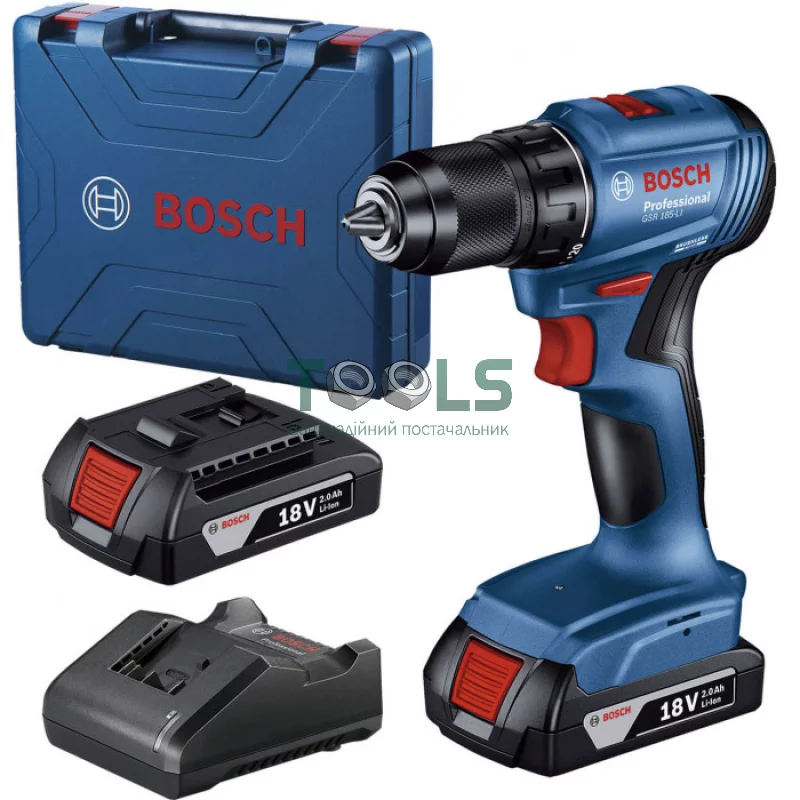 Аккумуляторный шуруповерт Bosch GSB 185-LI Professional (18 В, 2х2 А*ч, 50 Н*м) (06019K3100)