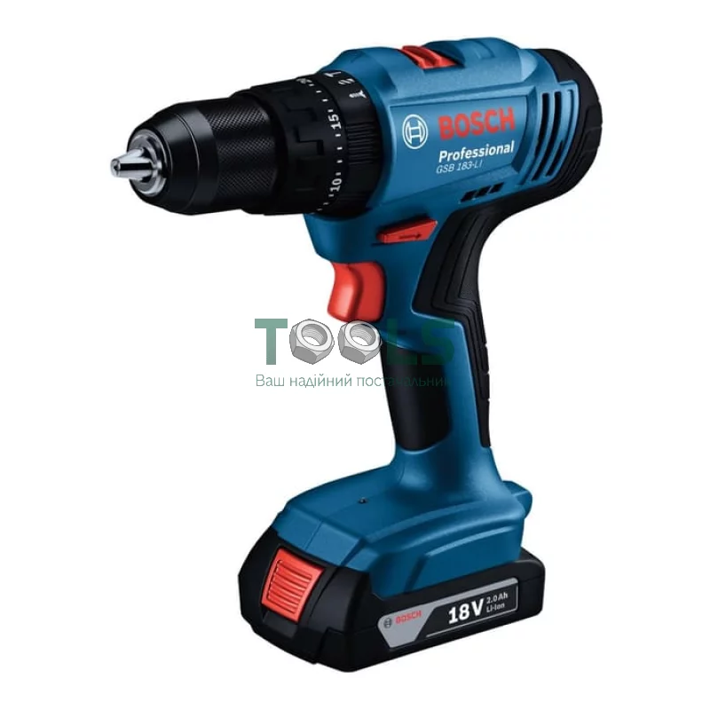 Аккумуляторная ударная дрель-шуруповерт Bosch GSB 183-LI Professional (2х18 В, 2 А*ч) (06019K9100)