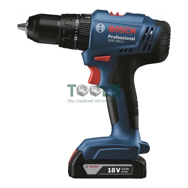 Аккумуляторная ударная дрель-шуруповерт Bosch GSB 183-LI Professional (2х18 В, 2 А*ч) (06019K9100)