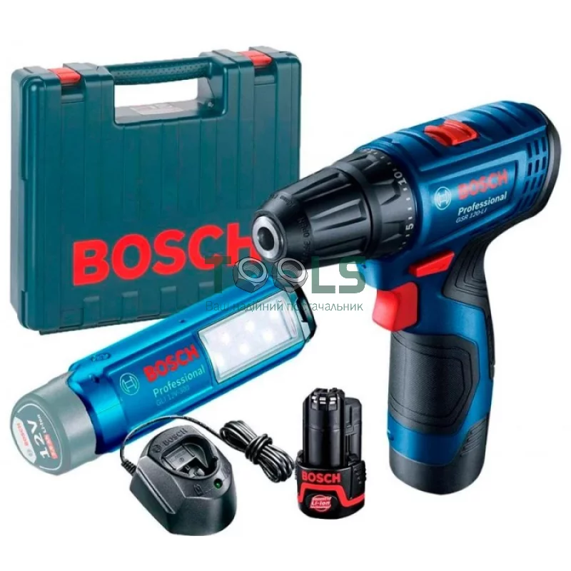 Шуруповерт аккумуляторный Bosch GSR 120-LI + GLI 12V-300 (12 В, 2х2 А*ч, 30 Н*м) (06019G8004)