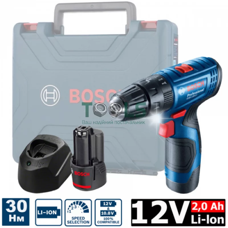 Дриль-шуруповерт акумуляторний Bosch GSB 120-LI Professional (12 В, 2х2 А*год, 30 Н*м) (06019G8100)