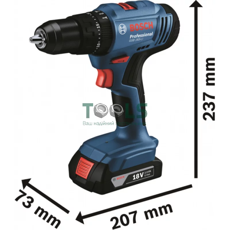 Аккумуляторная ударная дрель-шуруповерт Bosch GSB 183-LI Professional (2х18 В, 2 А*ч) (06019K9101)