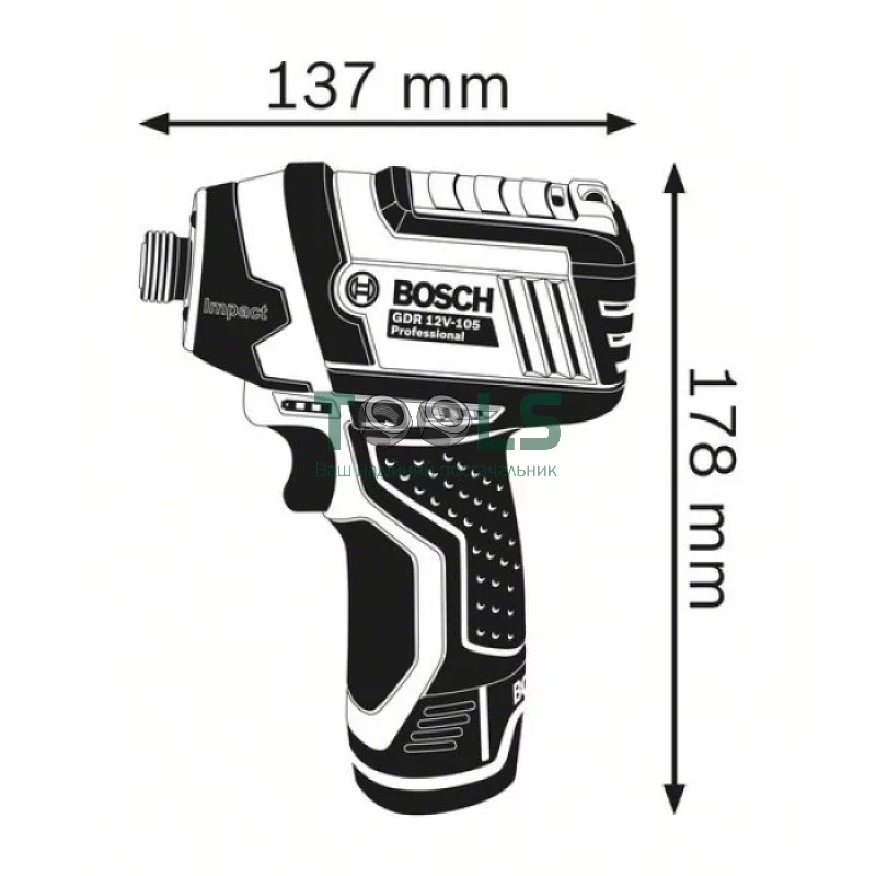 Акумуляторний ударний гайковерт Bosch GDR 12V-105 (12 В, без АКБ, 105 Н*м) (06019A6901)