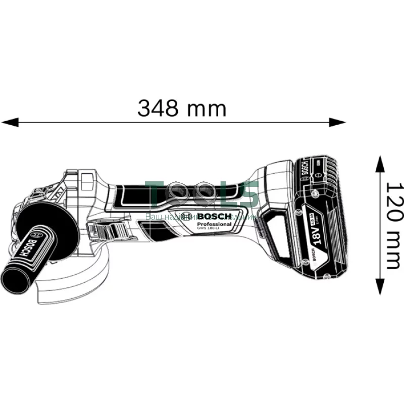 Аккумуляторная угловая шлифмашина Bosch GWS 180-LI Professional (18 В, 2х4 А*ч, 125 мм) (06019H9021)