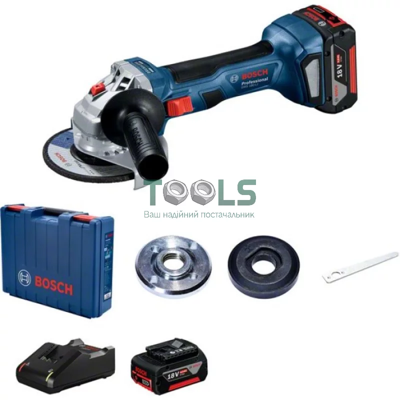 Аккумуляторная угловая шлифмашина Bosch GWS 180-LI Professional (18 В, 2х4 А*ч, 125 мм) (06019H9021)