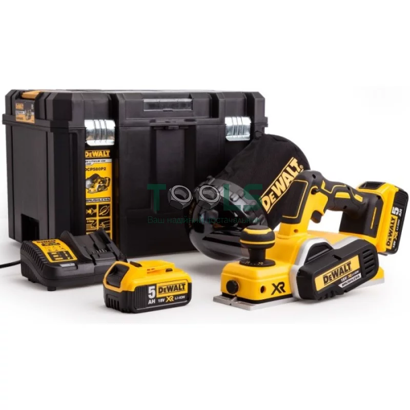 Акумуляторний рубанок DeWALT DCP580P2 (2х18 В, 5 А * год, 82 мм)