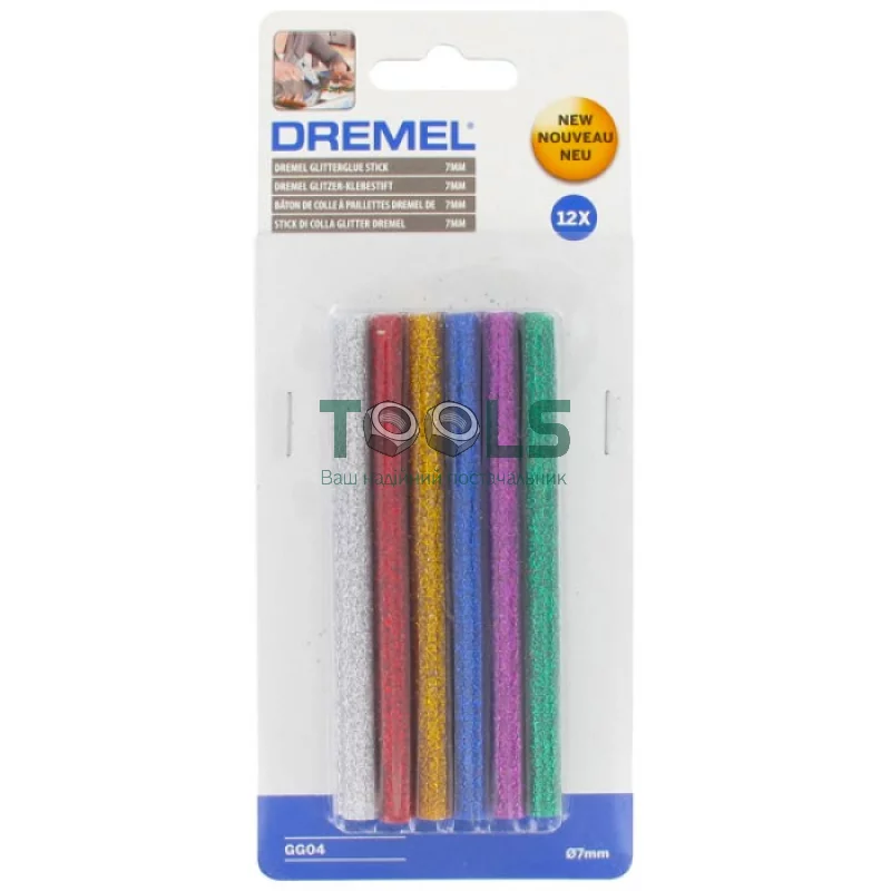 Цветные клеевые стержни с блестками Dremel (7х100 мм, 12 шт.) (2615GG04JA)