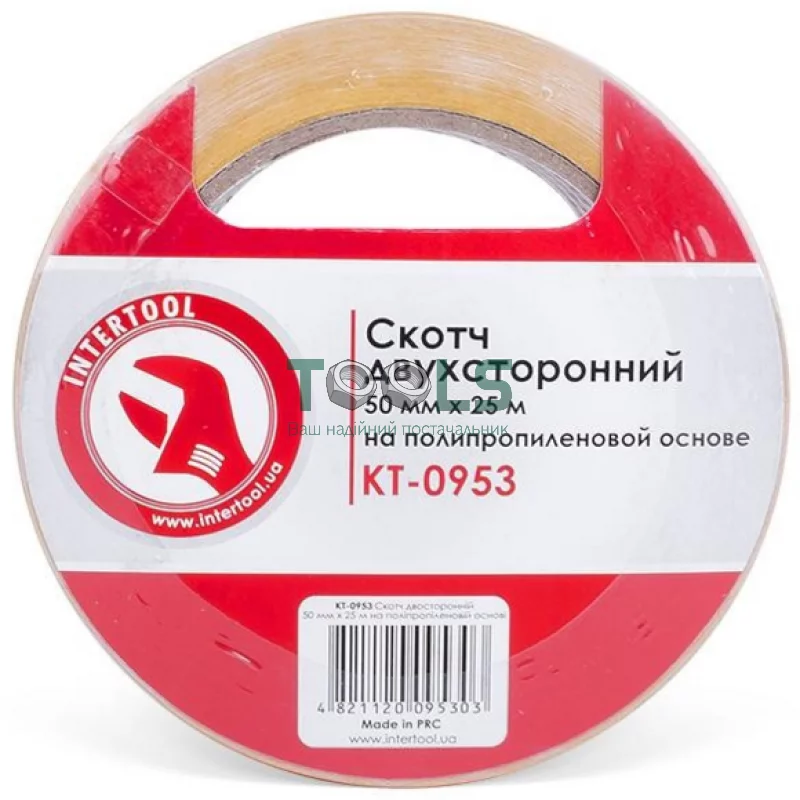 Скотч двухсторонний Intertool, 50 мм, 25 м, на полипропиленовой основе (KT-0953)