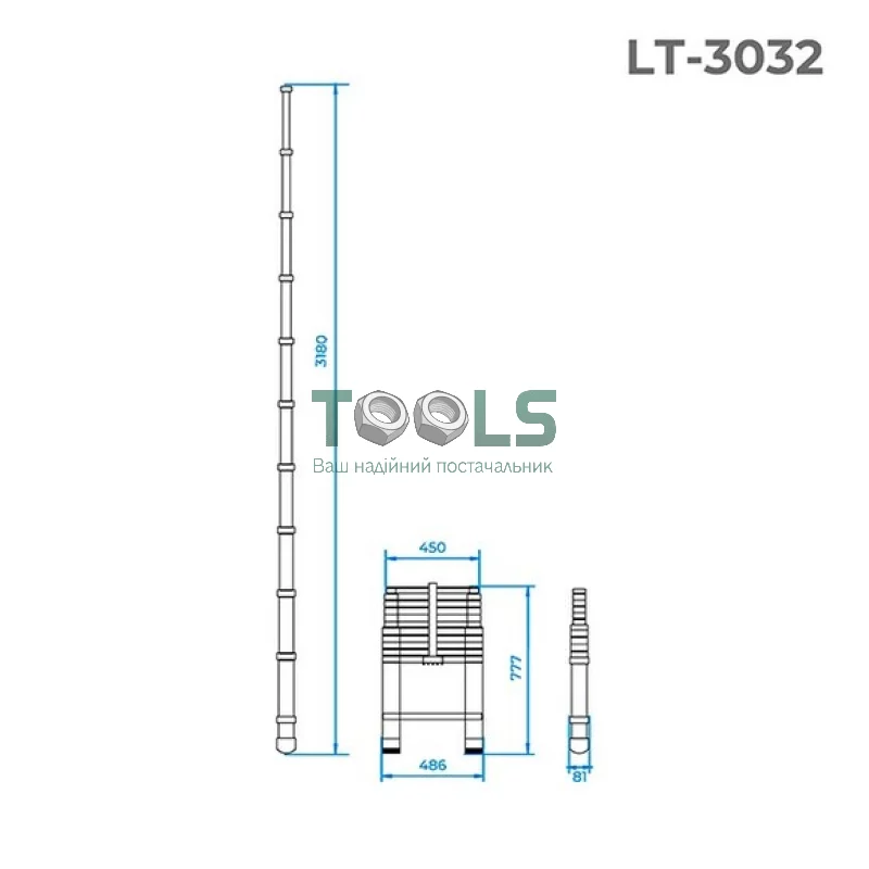 Лестниця телескопічна алюмінієва INTERTOOL 1х10 (LT-3032)