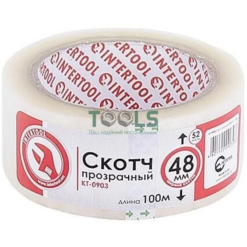 Скотч прозорий INTERTOOL 48 мм, 100 м, 52 мкм (KT-0903)