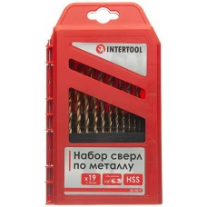 Набір свердел по металу INTERTOOL, DIN338 HSS, 19 шт (1 - 10 мм), покриття Ti (SD-0019)