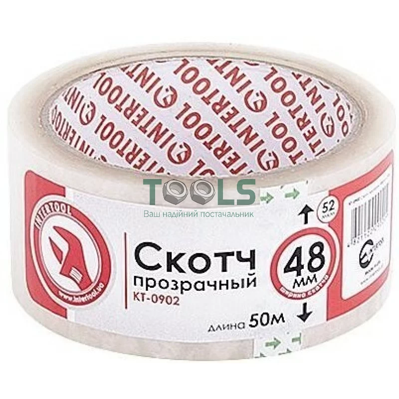 Скотч прозорий INTERTOOL 48 мм, 50 м, 52 мкм (KT-0902)