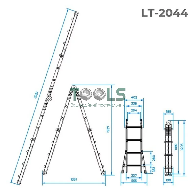 Лестница аллюминиевая раскладная, телескопическая INTERTOOL 4х4 (LT-2044)