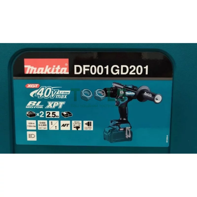 Аккумуляторная дрель-шуруповерт Makita DF001GD201 (40 В, 2х2.5 А*ч, 150 Н*м)