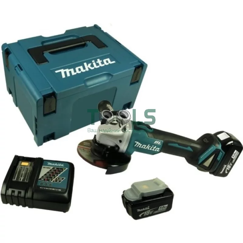 Акумуляторна болгарка Makita DGA504RTJ (18 В, 2х5 А * год, 125 мм)