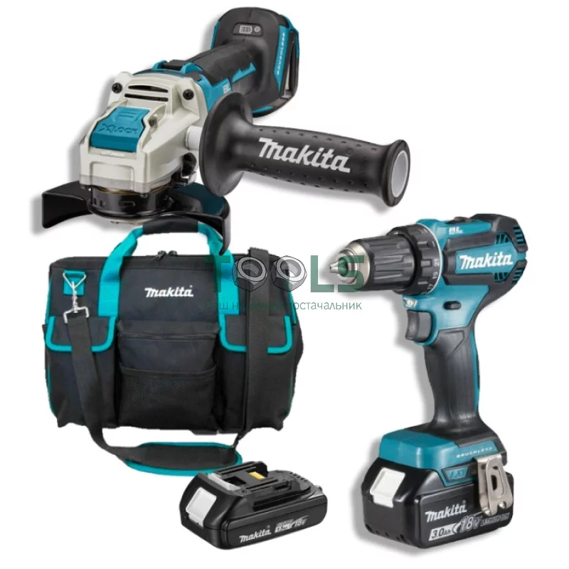 Аккумуляторная дрель-шуруповерт Makita DDF485FYX3 + аккумуляторная болгарка DGA521ZX1 + сумка (18 В, 1.5 А*ч, 3 А*ч) (SET-DDF485MK2)