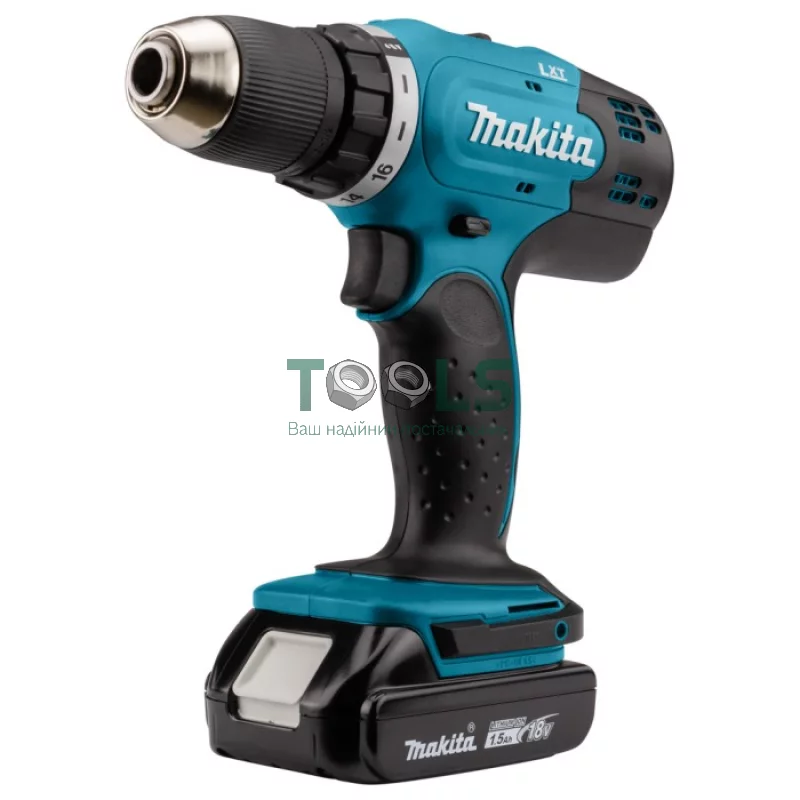 Аккумуляторная дрель-шуруповерт Makita DDF453SYX4 + угловая шлифмашина DGA452 + диски + сумка (18 В, 2х1.5 А*ч) (SET-DDF453MK2)