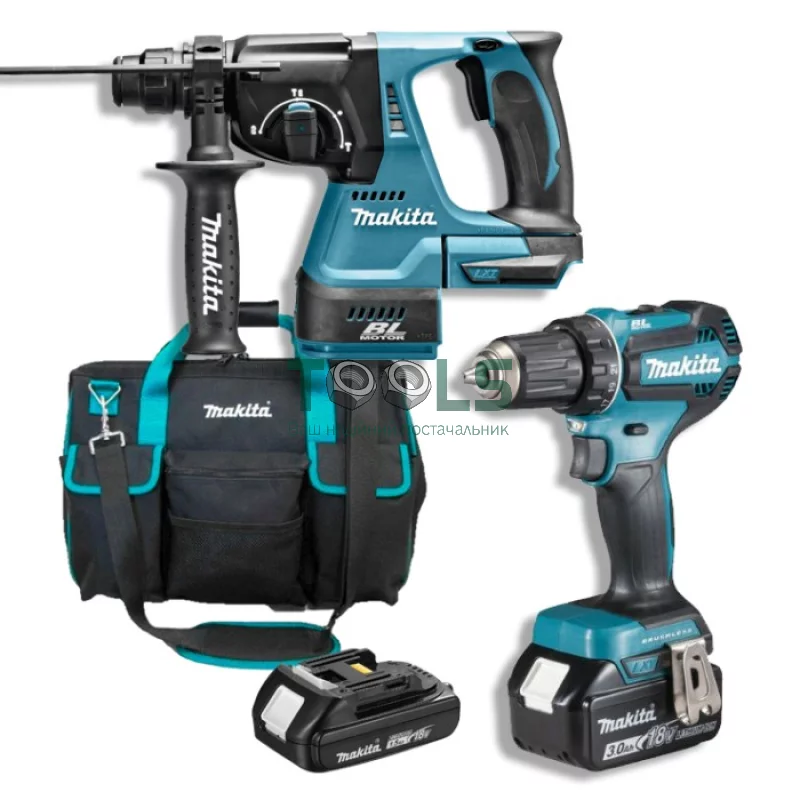 Аккумуляторная дрель-шуруповерт Makita DDF485FYX3 + перфоратор DHR242 + сумка (18 В, 1.5 А*ч, 3 А*ч) (SET-DDF485MK3)