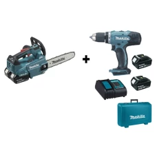 Пила ланцюгова акумуляторна Makita DUC256PT2 + дриль-шуруповерт Makita DDF453RFE (4 АКБ, ЗУ, кейс)