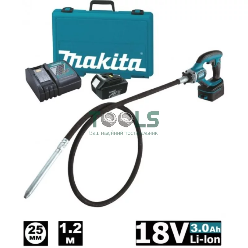 Акумуляторний ущільнювач бетону Makita DVR450RFE (18 В, 2х3 А*год, 25 мм)