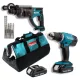 Аккумуляторная дрель-шуруповерт Makita DDF453SYX4 + перфоратор DHR202 + набор буров + сумка (18 В, 2х1.5 А*ч) (SET-DDF453MK1)