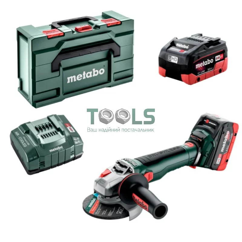 Аккумуляторная бесщеточная болгарка Metabo WB 18 LT BL 11-125 Quick (2х18 В, 8 А*ч, 125 мм) (613054810)