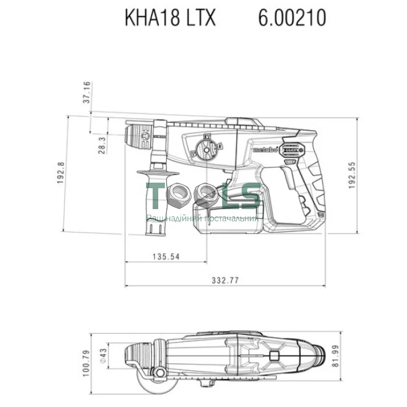 Аккумуляторный перфоратор Metabo KHA 18 LTX (18 В, 2.2 Дж, без АКБ) (600210890)