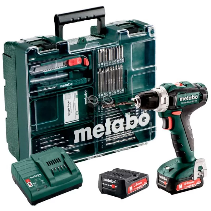 Аккумуляторная дрель-шуруповерт Metabo PowerMaxx BS 12 SET (2х12 В, 2 А*ч, 40 Н*м) (601036870)