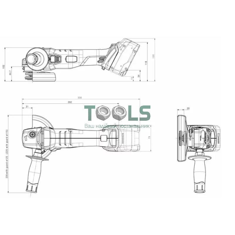 Угловая шлифмашина Metabo W 18 L 9-125 (125 мм, без АКБ) (602247850)