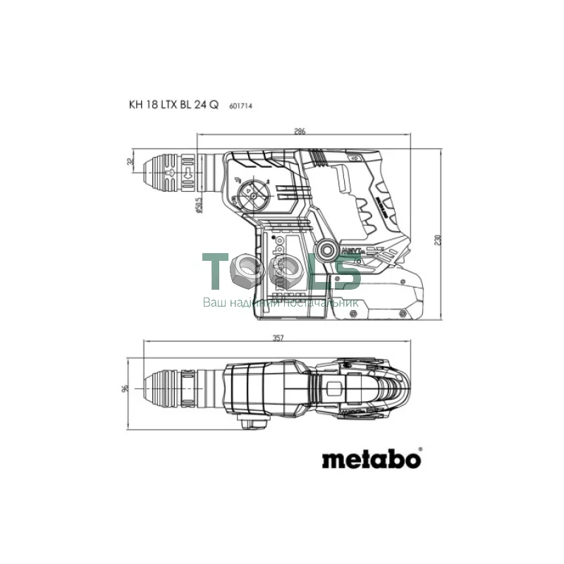 Акумуляторний перфоратор Metabo KH 18 LTX BL 24 (18 В, 2.2 Дж, без АКБ) (601714900)