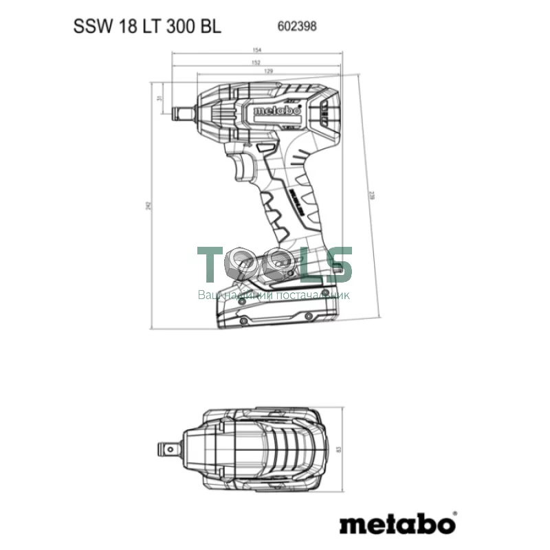 Аккумуляторный ударный гайковерт Metabo SSW 18 LT 300 BL (18 В, без АКБ) (602398840)