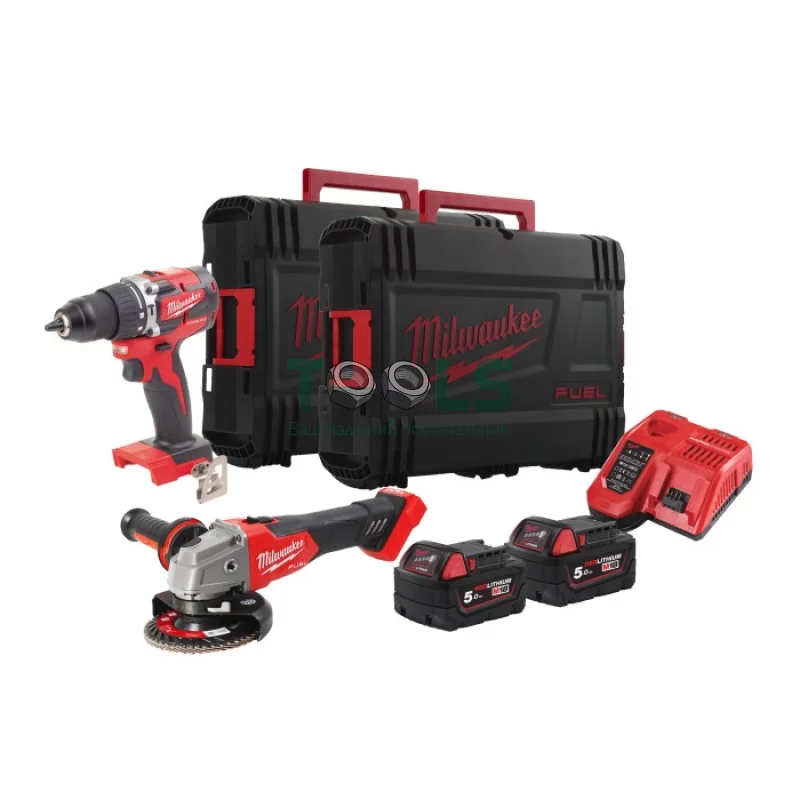 Аккумуляторная ударная дрель-шуруповерт Milwaukee M18 CBLPD + УШМ Milwaukee M18 FSAG125X (18 В, 2х5 А*ч) (4933492522)