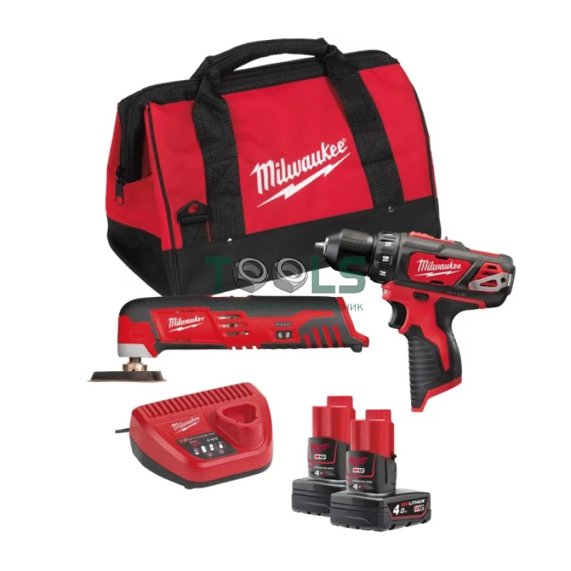 Аккумуляторная дрель-шуруповерт Milwaukee M12 BDD-0 + Аккумуляторный реноватор Milwaukee C12 MT-0 (12 В, 2х4 А*ч) (4933441250)