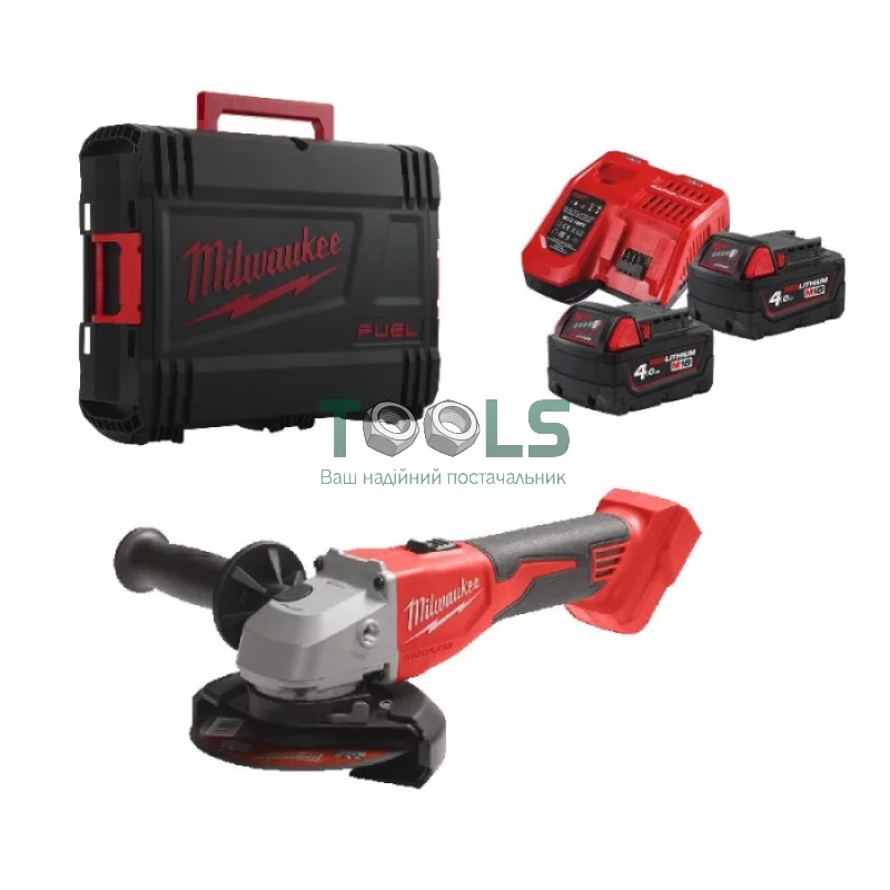 Аккумуляторная болгарка Milwaukee M18 BLSAG125X-402X (18 В, 2х4 А*ч, 125 мм) (4933492644)