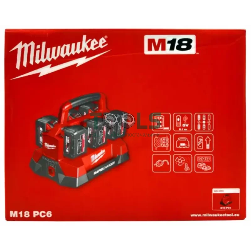 Зарядная станция Milwaukee M18 PC6 EU (6 х 18 В) (4932480162)