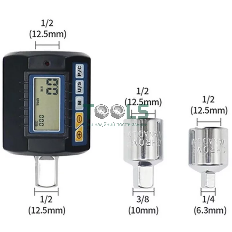 Цифровий динамометричний адаптер двосторонньої дії 1/2" PROTESTER (у комплекті перехідники на 3/8" і 1/4") 13.5-135Nm (ANC-135)