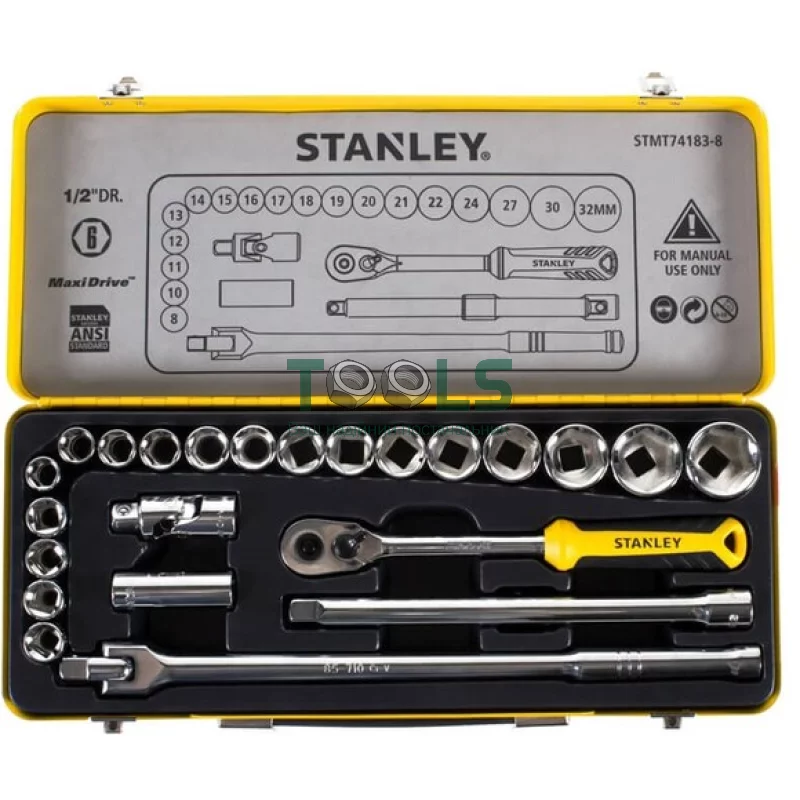 Набір головок торцевих Stanley 1/2, 24 предмети, у металевому кейсі (STMT74183-8)