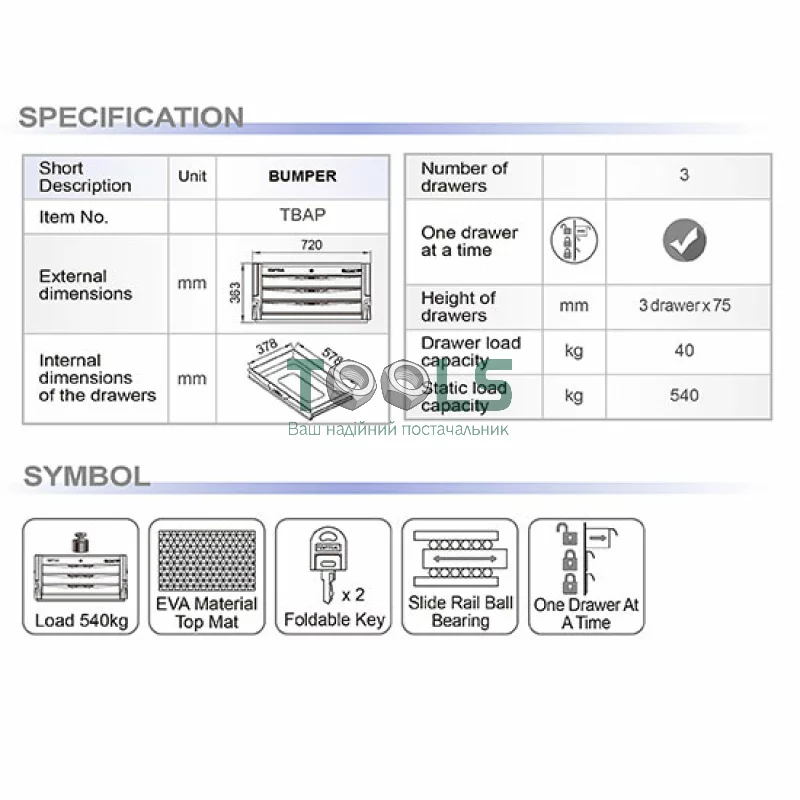 Ящик для инструмента TOPTUL BUMPER SERIES, 3 секции (TBAP0307)