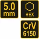 Шестигранный ключ VOREL HEX 5x150x90 мм, Cr-V 6150 (56644)