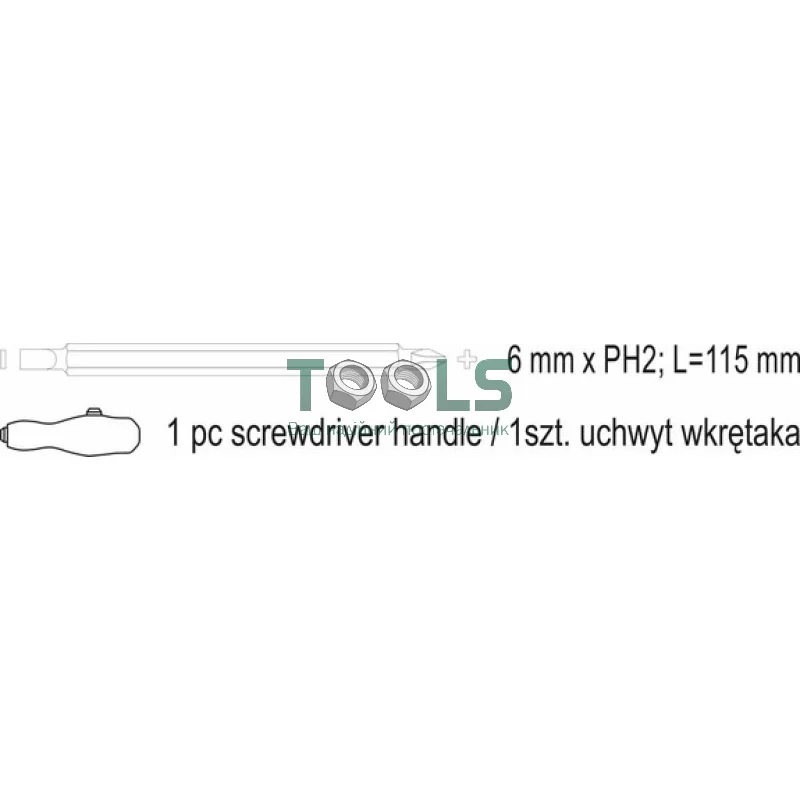 Отвертка-держатель VOREL PH2 SL6 мм, 115 мм CrV (64952)