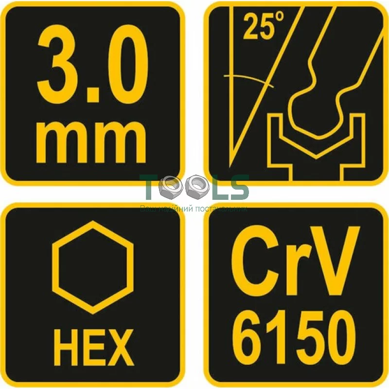 Ключ шестигранный с шаровым наконечником VOREL HEX 3x100x72 мм, Cr-V 6150 (56622)