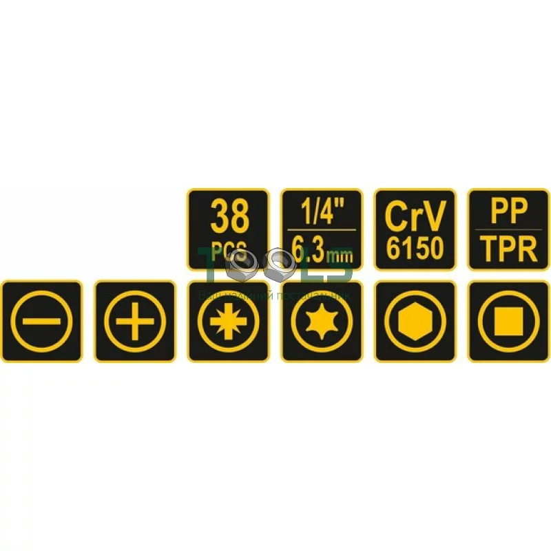 Викрутка реверсивна VOREL 1/4" 38 елементів (65023)