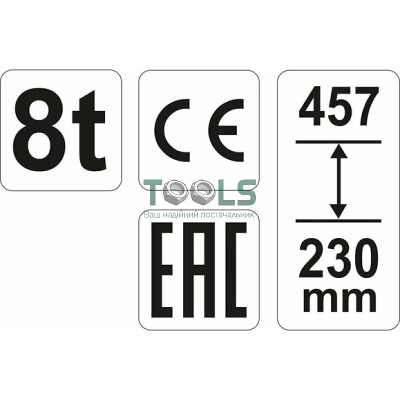 Домкрат гидравлический бутылочный YATO 8 т 230х457 мм (YT-17003)