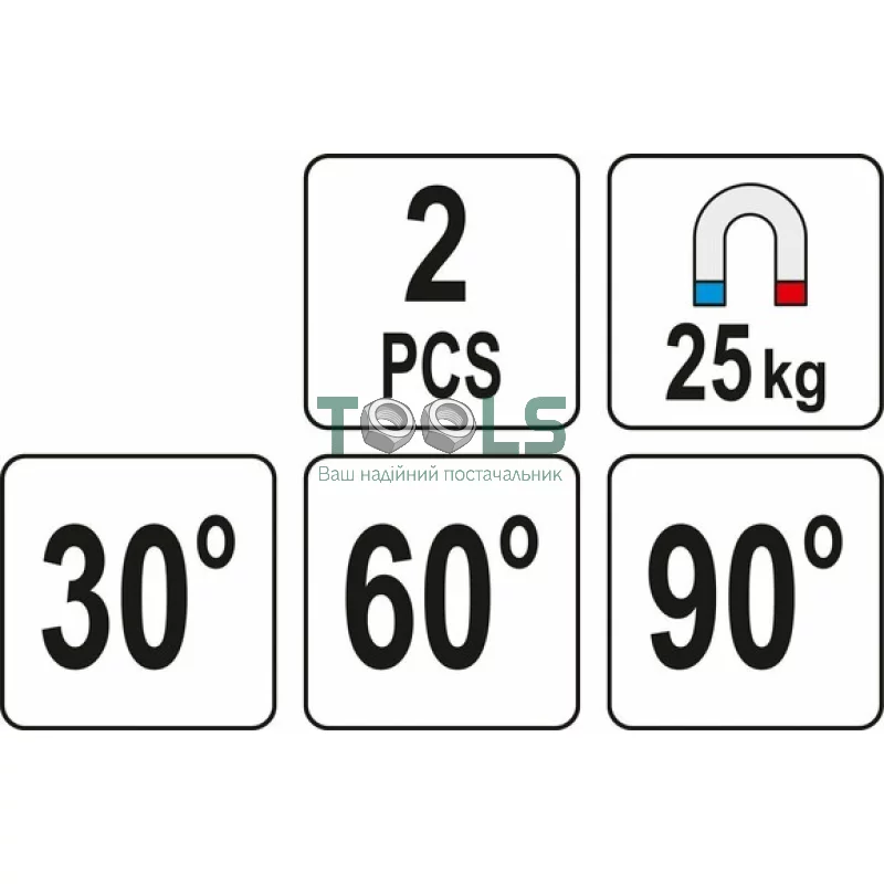 Уголки магнітні YATO 25 кг, 2 шт. (YT-08722)