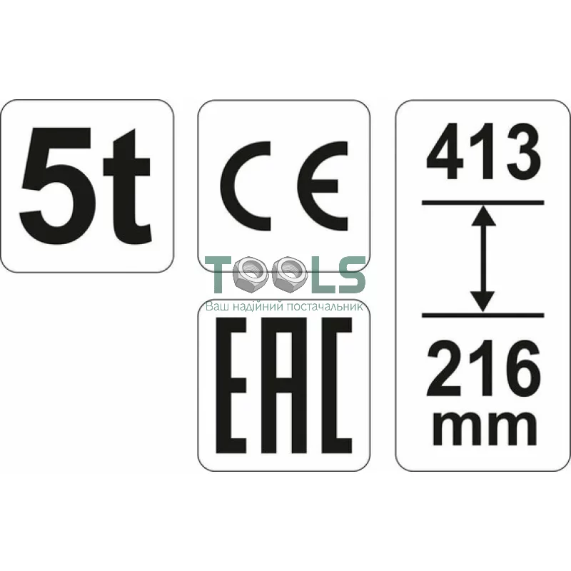 Домкрат гидравлический бутылочный YATO 5 т 216х413 мм (YT-17002)