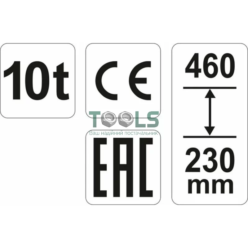 Домкрат гідравлічний пляшковий YATO 10 т 230х460 мм (YT-17004)