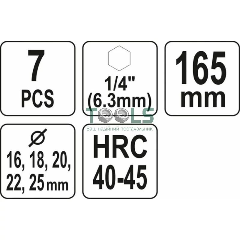 Набір свердел YATO 16х25х165 мм, по дереву (YT-44693)